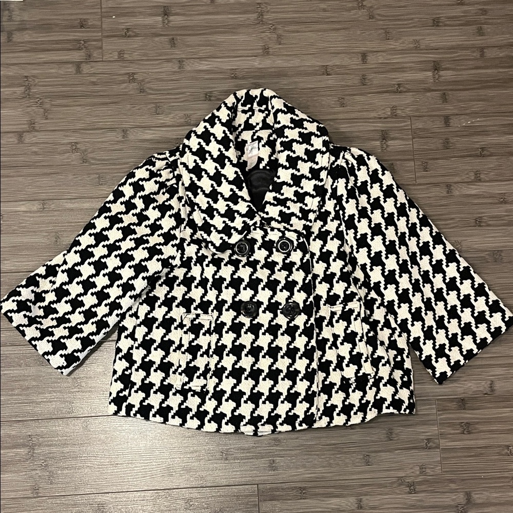 Aqua Monochrome Houndstooth Pea Coat